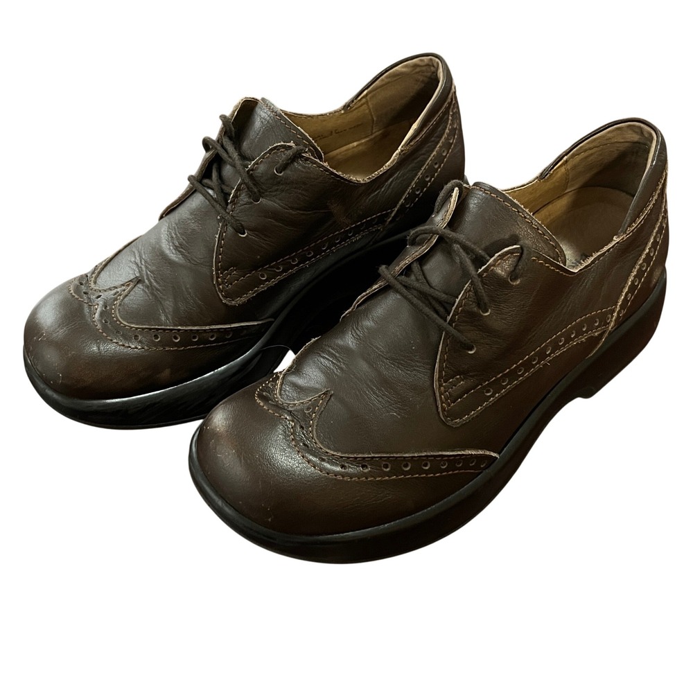 Dromedaris Womens Brown Leather Wingtip Brogue Platform Oxford Shoes Size 37